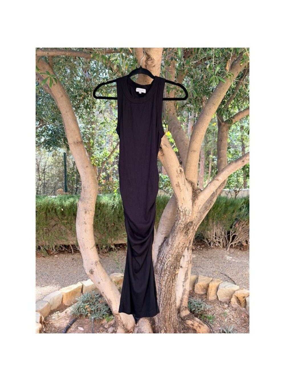 Michael Stars Ribbed Ruched Maxi Dress Dark Brown S